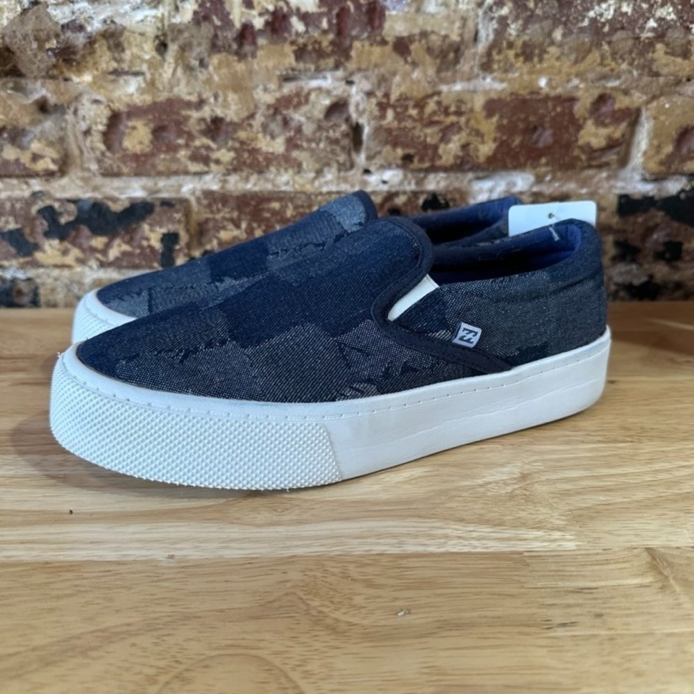 Billabong Denim Checkerboard Jean Patchwork Slip-on Loafer Sneaker Shoe Womens 9